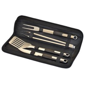   4-részes prémium rozsdamentes grilleszköz készlet - táskában