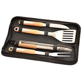   4 részes prémium rozsdamentes acél grilleszköz készlet - táskában