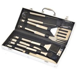   7 részes prémium rozsdamentes acél grilleszköz készlet - kofferben