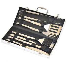   7 részes prémium rozsdamentes acél grilleszköz készlet - kofferben