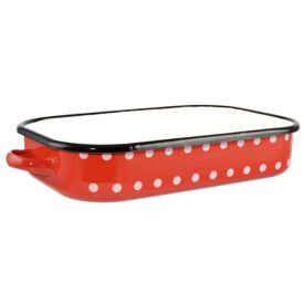 Piros Pöttyös Zománcozott tepsi - füllel, 37 cm