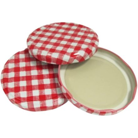 Piros-fehér befőttes üvegtető – 82 mm, 10 db/cs